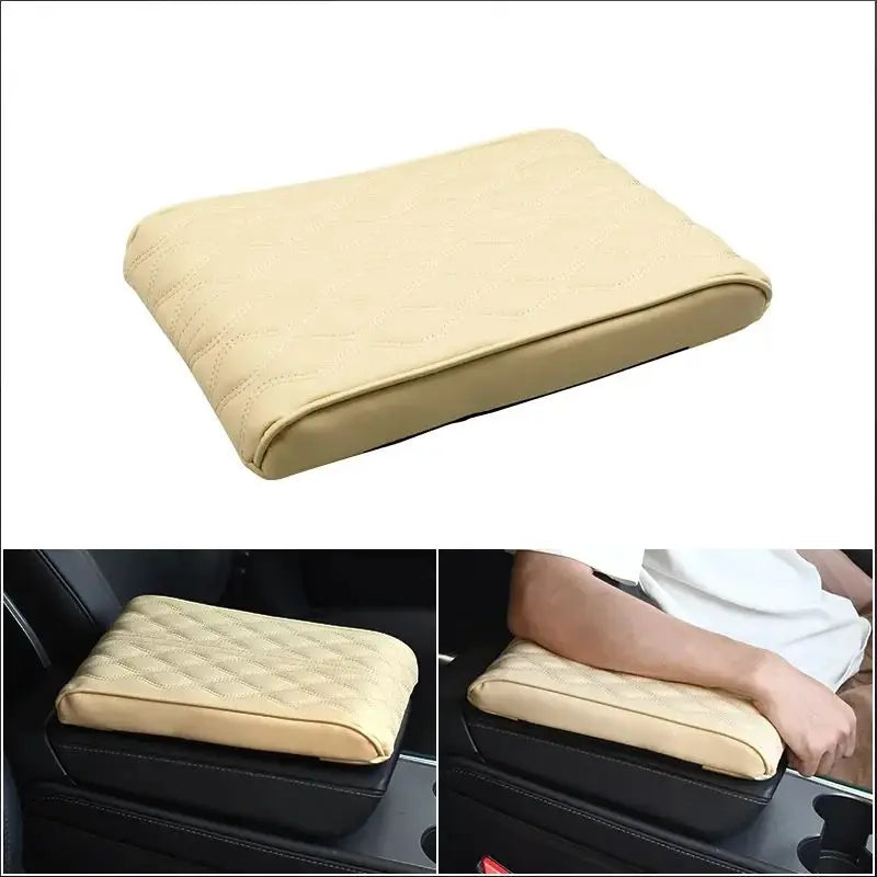 Wave Embroidery PU Leather Car Armrest Mat, Center Console Armrest Protection Cushion with Storage, Universal Auto Armrest PadWa Peaceful Pleasures Health and Wellness beige 2 PU Four Seasons