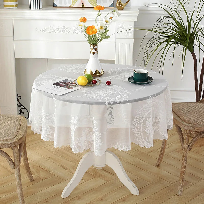Battilo White Lace Tablecloth | Wedding & Banquet Table Cover