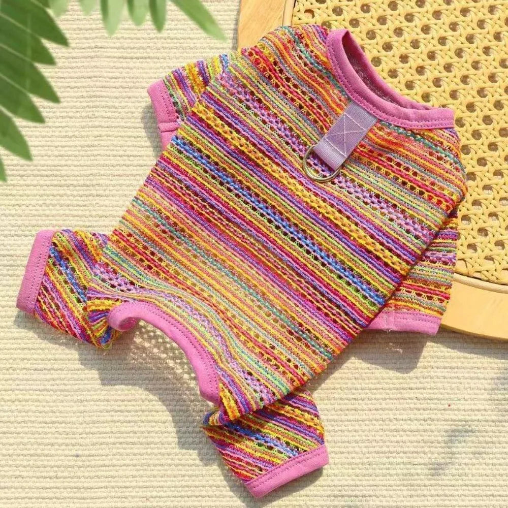 Dog Cooling Jumpsuit – Breathable Stripe Sun Protection Suit