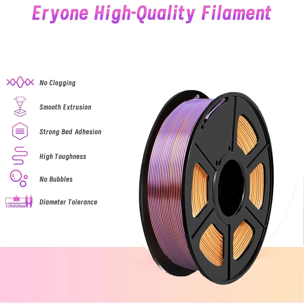 Dual Color Silk PLA Filament 1.75mm Gold Purple 250g