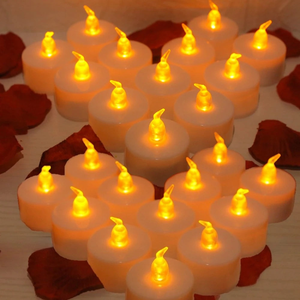 6-48Pc LED Flameless Candles Battery Operated Creative Wishing Tealight Warm White Fake Electric Candle For Halloween Christmas Peaceful Pleasures Health and Wellness 24PC Warm Yellow