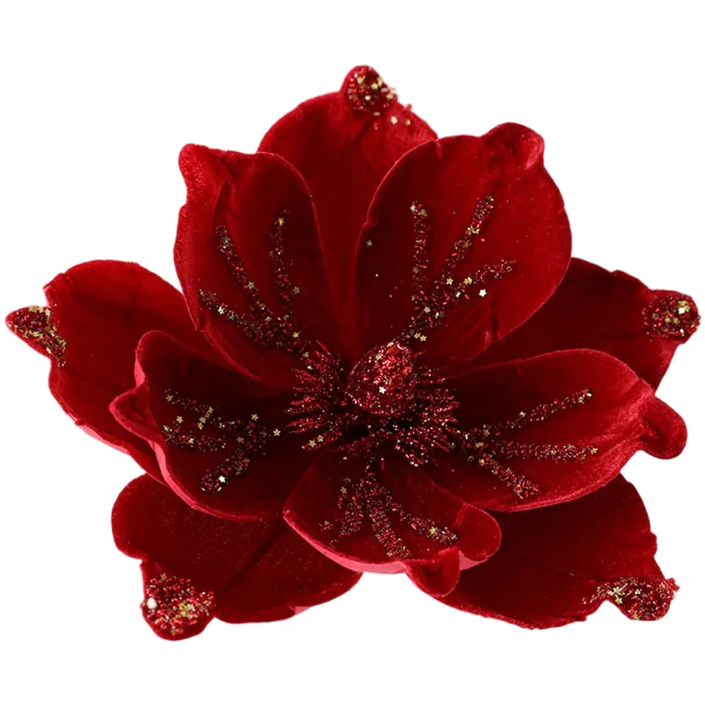 Christmas Artificial Magnolia Flower | Velvet Festive Home Decor