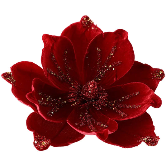Christmas Artificial Magnolia Flower | Velvet Festive Home Decor Artificial Christmas Flower Oasis Select Red China Mainland