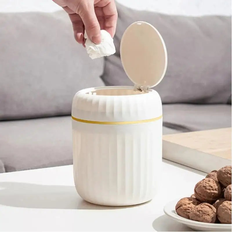 Mini Desktop Trash Can Press Covered Bedroom Office Desk Organizer