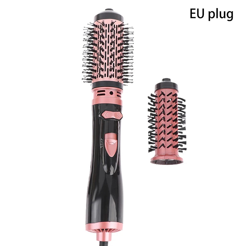 Hair Dryer Brush 2 In 1 Hot Air Spin Brush Curling Straightening Styling Auto-Rotating Ionic Round Blow Hair Dryer Volumizer Peaceful Pleasures Health and Wellness EU Plug Rose Gold