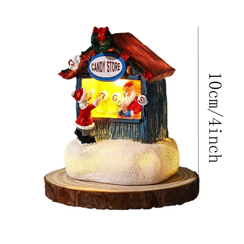 New Christmas Resin Small House Santa Claus Shop Micro Landscape Resin Ornaments Christmas Decorations Desktop Ornament Lights Peaceful Pleasures Health and Wellness
