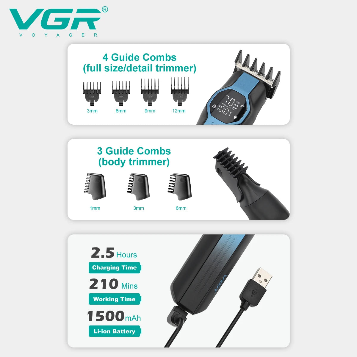 VGR 173 Hair Trimming and Cleaning Set Men's Hair Clipper Shaver Nose Hair Trimmer Household Oil Head Carving and Pushing Clippe Peaceful Pleasures Health and Wellness