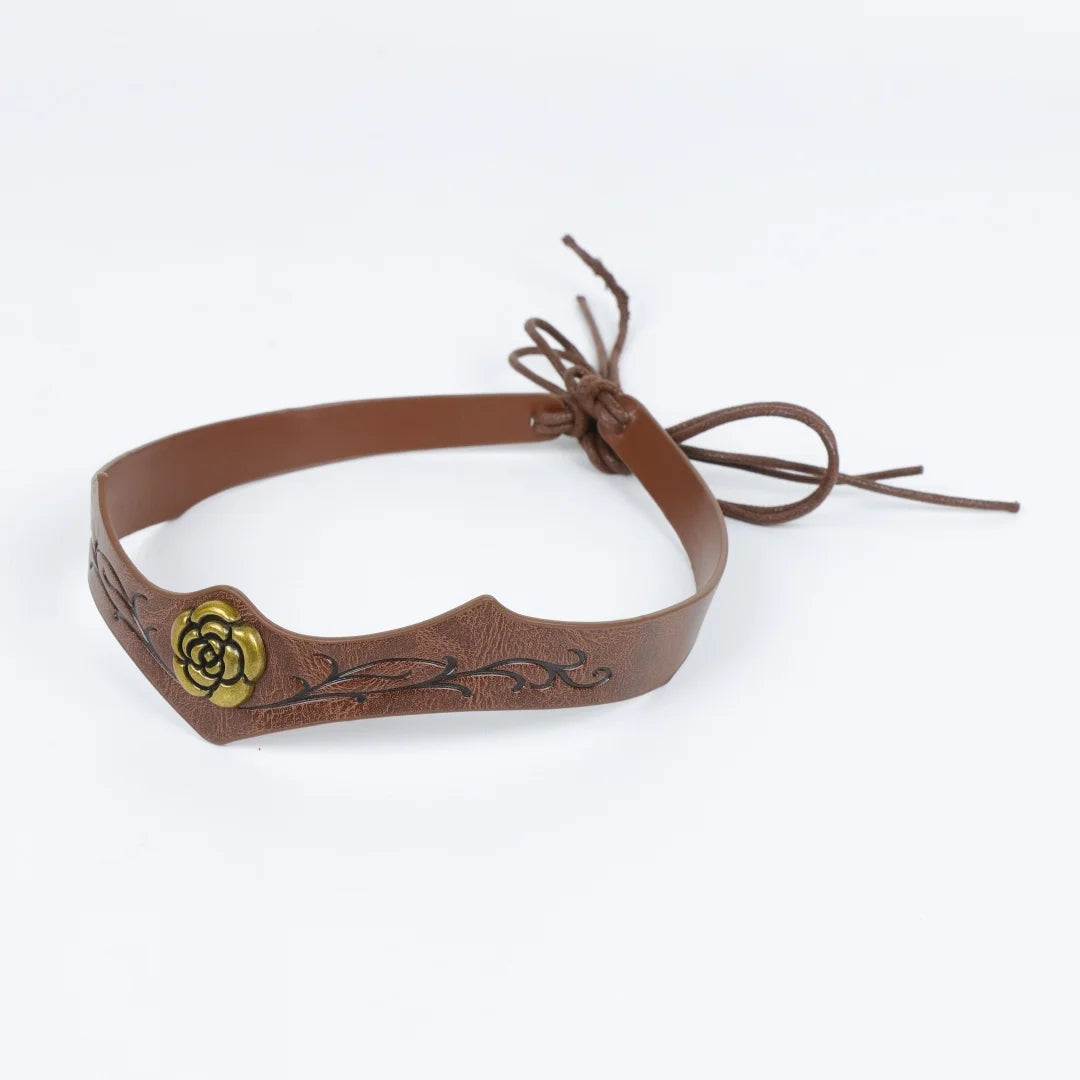 Medieval Golden Rose Leather Headband Vintage Elf Warrior Headpiece