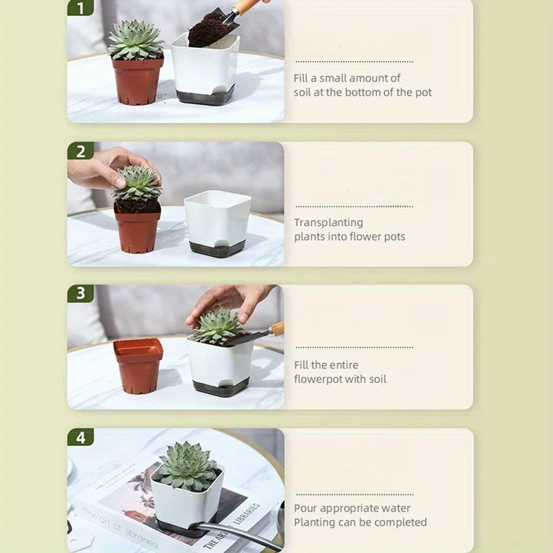 5-Pack Self Watering Mini Plant Pots with Water Reservoir