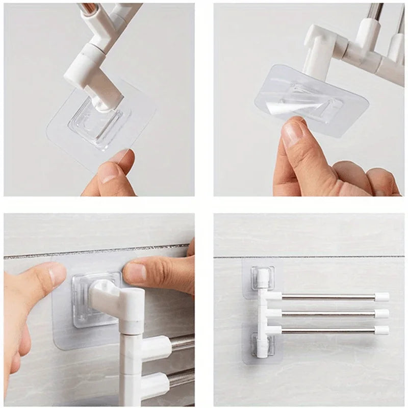 [1pc Rotating Towel Rack Organizer] 1pc Modern Wall-Mounted Bathroom Towel Rack with 180° Rotating Hooks, Punch-Free Stainless Peaceful Pleasures Health and Wellness