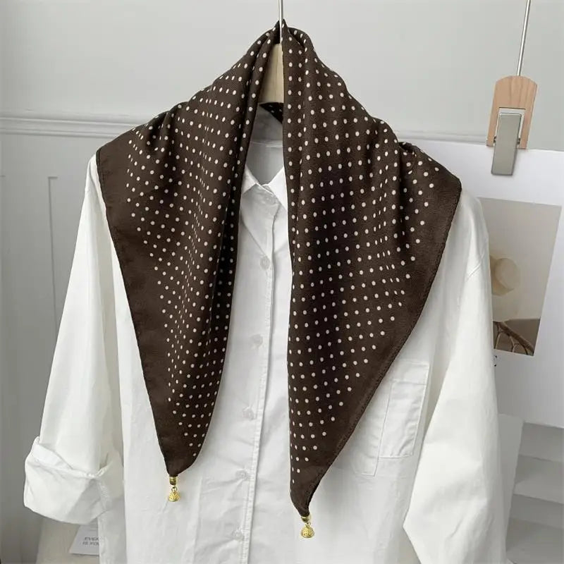 70x70 Retro Print Square Silk Scarf with Magnetic Buckle