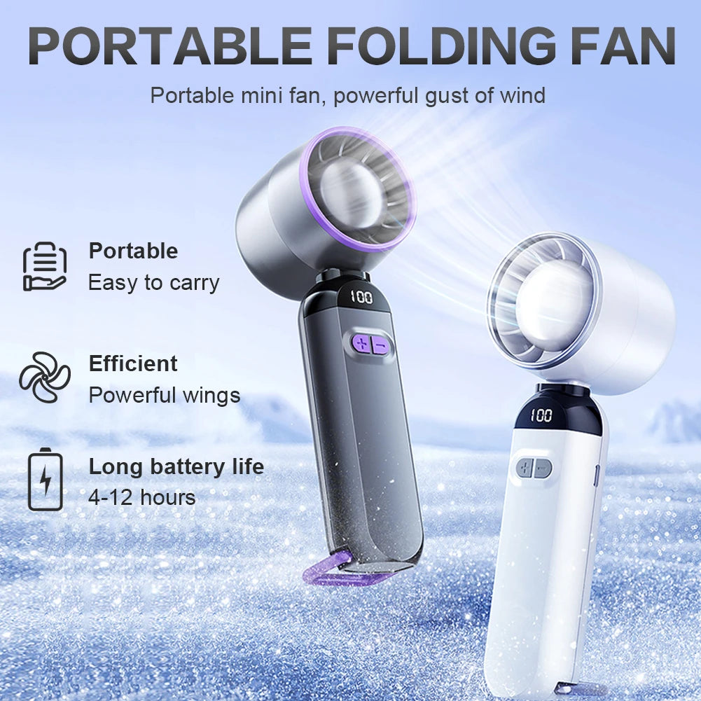 Mini Handheld Air Cooling High Speed Turbo Fan Foldable USB Rechargeable 3000mAh 100 Wind Speeds Adjustable Outdoor With Lanyard Peaceful Pleasures Health and Wellness