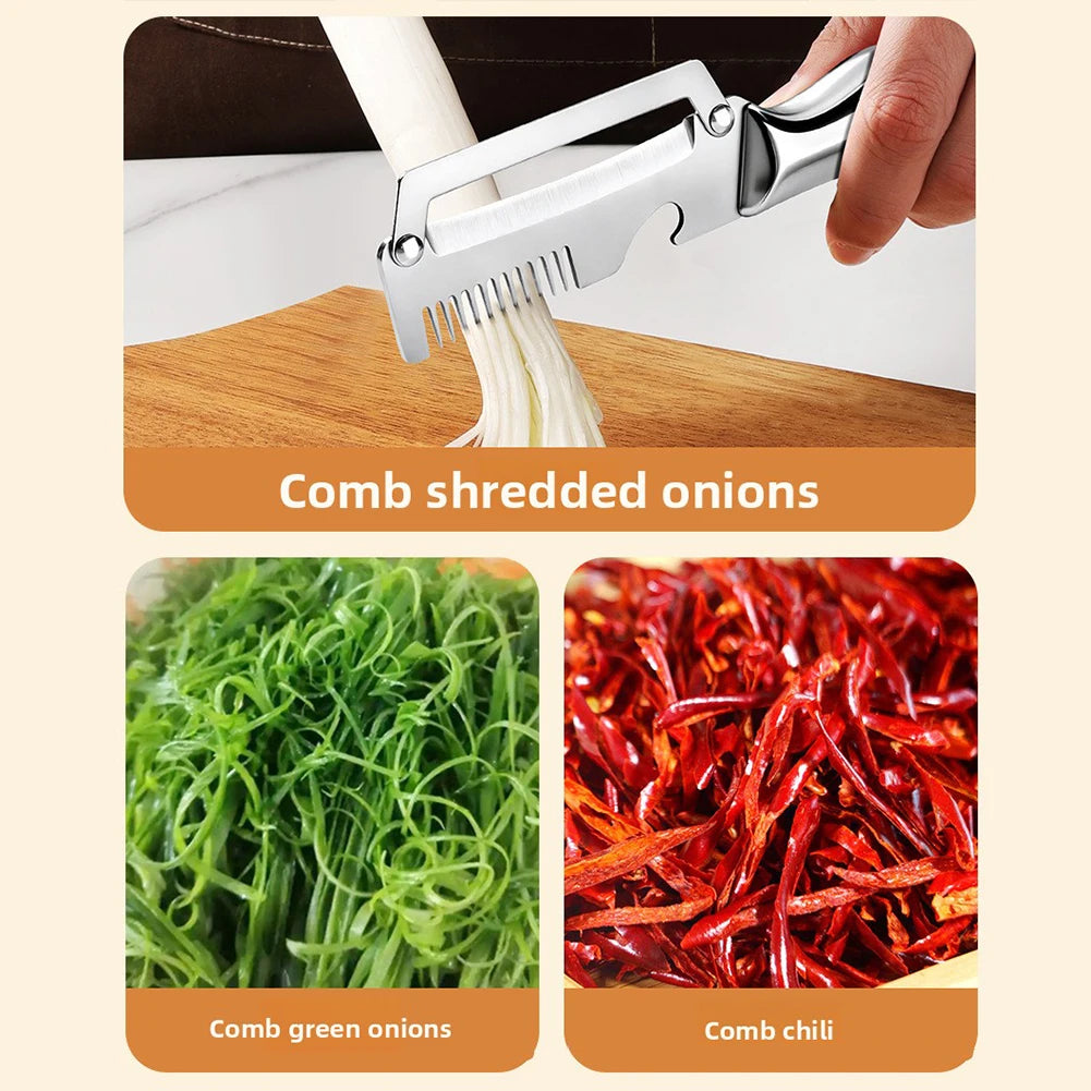3 In 1 Stainless Steel Vegetable Peeler,Multi-Functional Scallion Shredder Tool,Modern Home Kitchen Essential Preparations Tool﻿ Peaceful Pleasures Health and Wellness