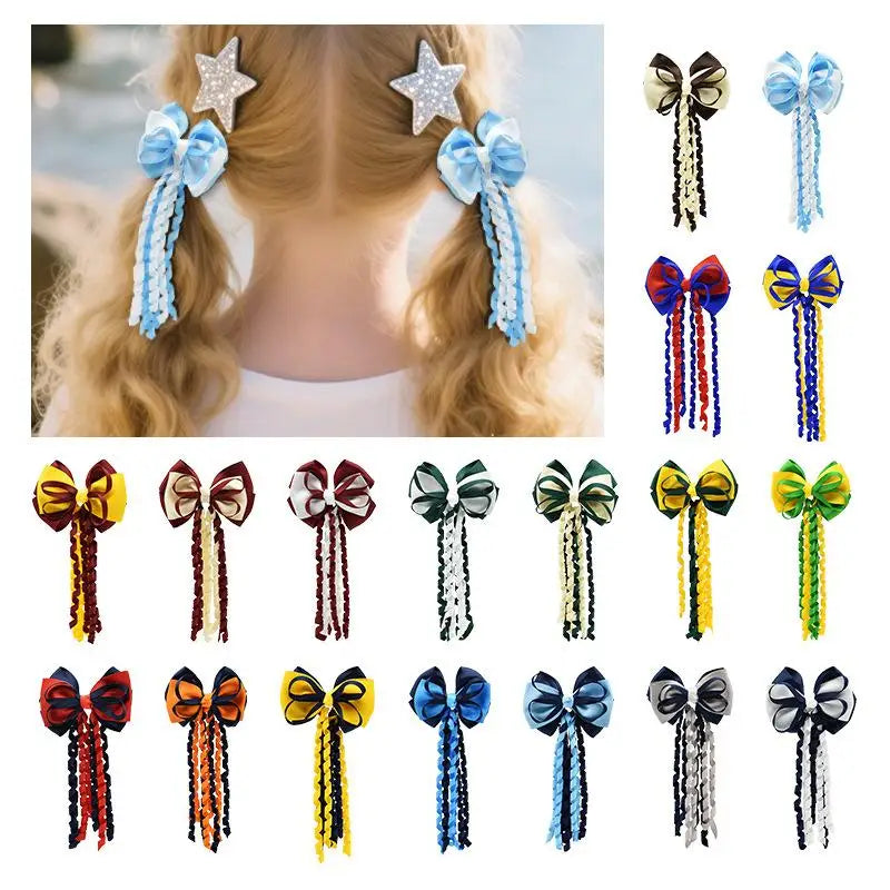 Festival Bow Hair Clips – Curly Ribbon Tassel Hairpins for Girls