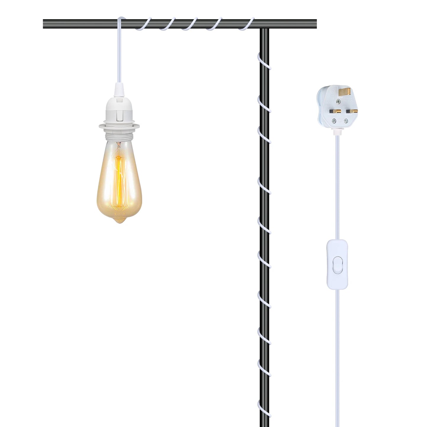 Ceiling Pendant Light Fitting E27 Screw Lamp Holder with Switch Suspended & Lock Ring for Shade 2 Core Extension Cable UK Plug Peaceful Pleasures Health and Wellness