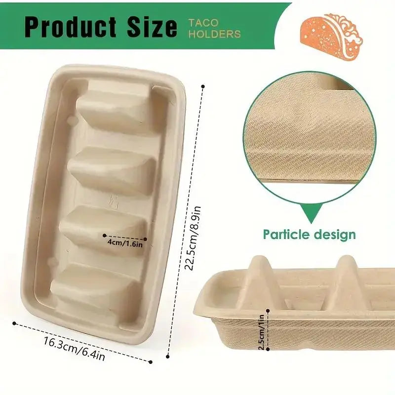 20-Pack Disposable 3-Compartment Taco Plates | Eco Tray Holder