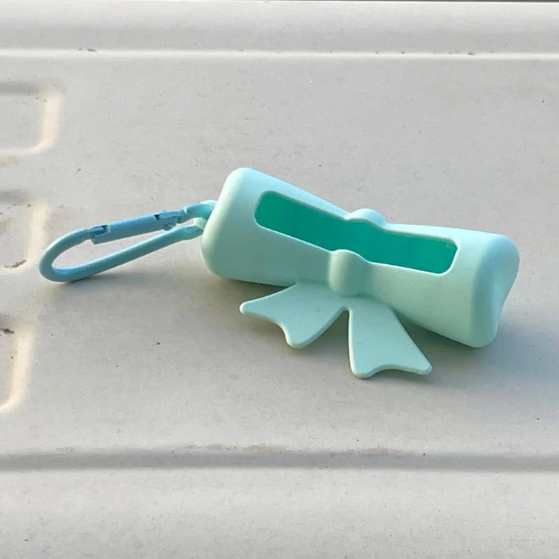 Bow Candy Peanut Shape Silicone Lipstick Cover Keychains Portable Solid Color Lipstick Storage Bag Light Weight Lip Balm Holder Peaceful Pleasures Health and Wellness A Cyan