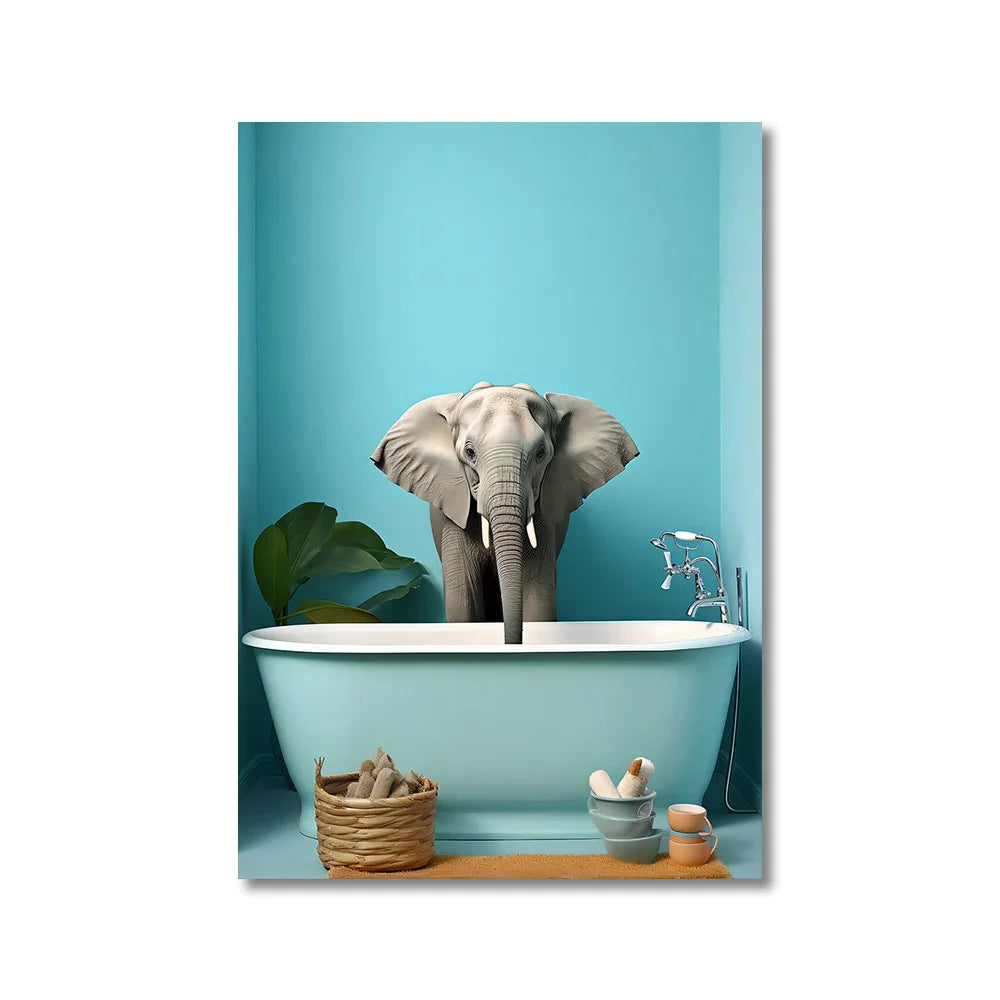 Funny Animals Toilet Canvas Painting Prints Gorilla Elephant Cat Dog Wall Poster Picture for Bathroom Room Home Decoration Peaceful Pleasures Health and Wellness 83413 50x70cm Unframed