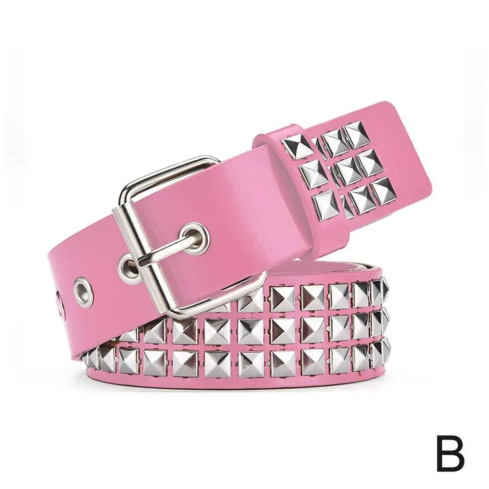 Punk Rock Studded Rivet Belt | Metal Pyramid Grommet | Men & Women Studded Fashion Belt Peaceful Pleasures Health and Wellness B Pink