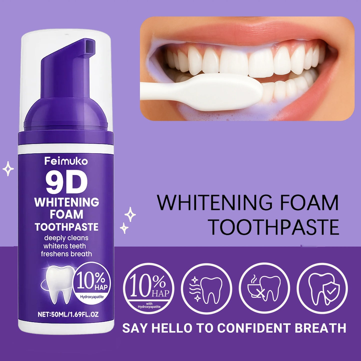 FEIMUKO 9D Whitening Mousse Toothpaste – Plaque & Stain Removal