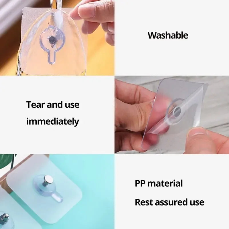 10-Pack Transparent Self-Adhesive Wall Hooks – No Damage