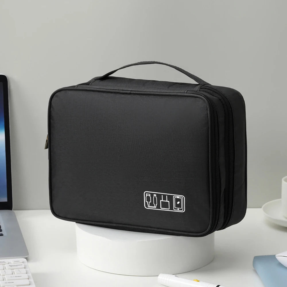 Black Oxford Cloth Electronic Accessory Storage Bag, Cube Travel Bag, Portable Data Cable Headphone Organizer Bag Office suppli Peaceful Pleasures Health and Wellness black L