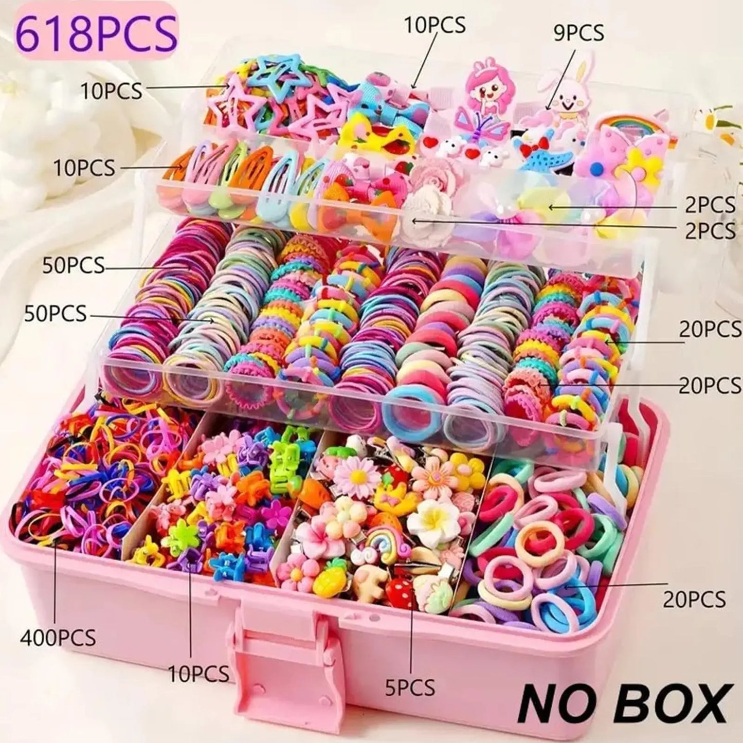Girls Hair Accessories Set – Bows, Elastics & Barrettes