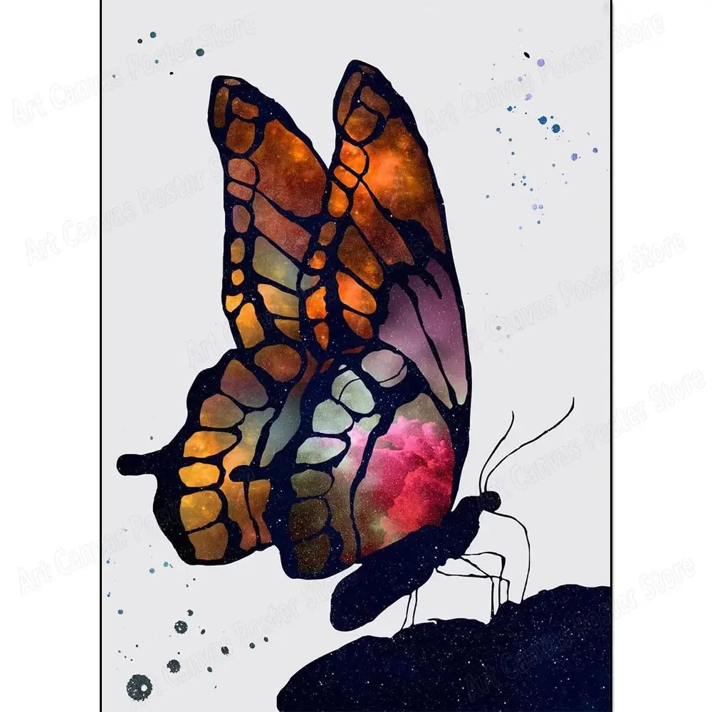 Abstract Animal Canvas Wall Art Print – Bird Elk Mermaid Butterfly