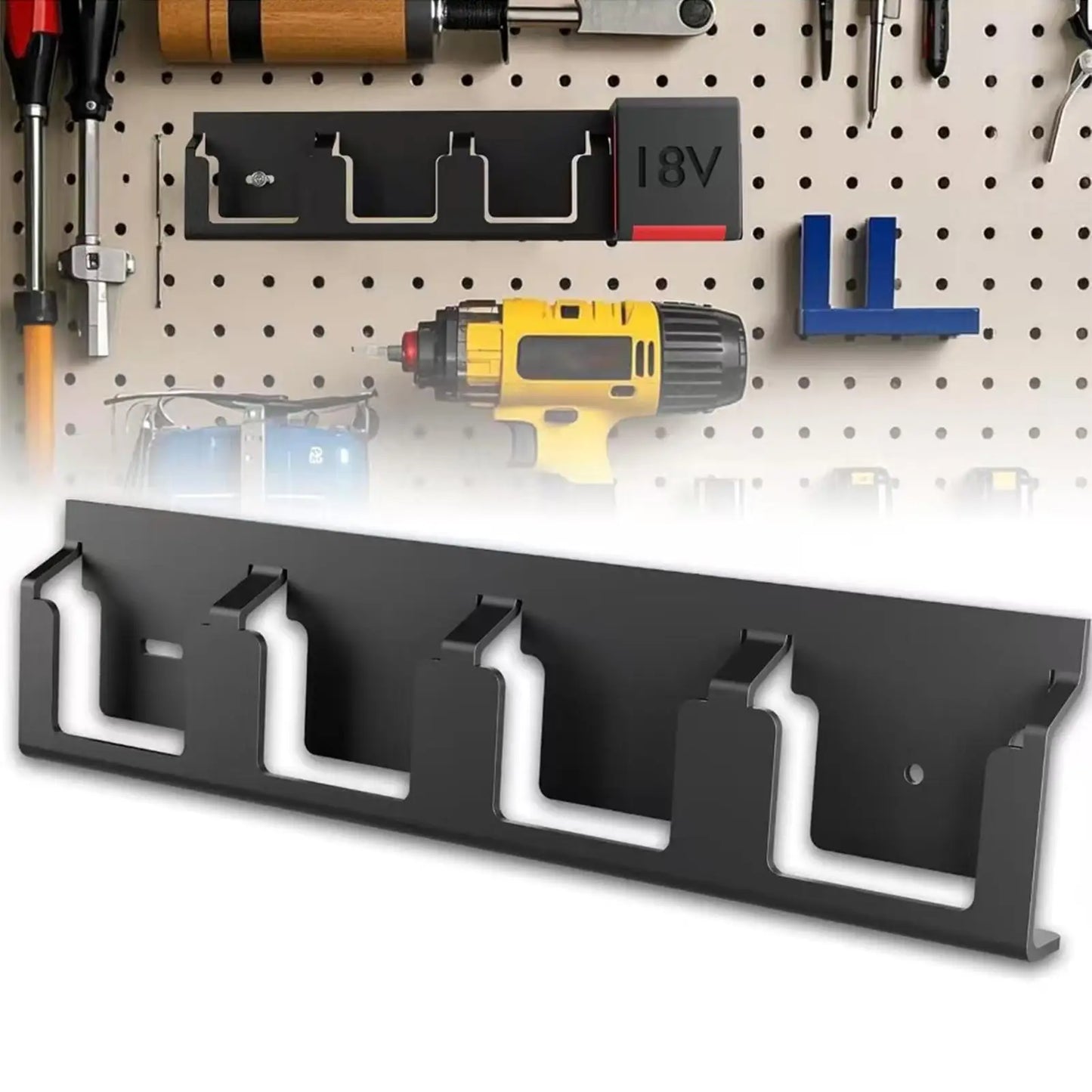 4-Slot Wall Mount 18V Battery Organizer | Heavy-Duty Steel