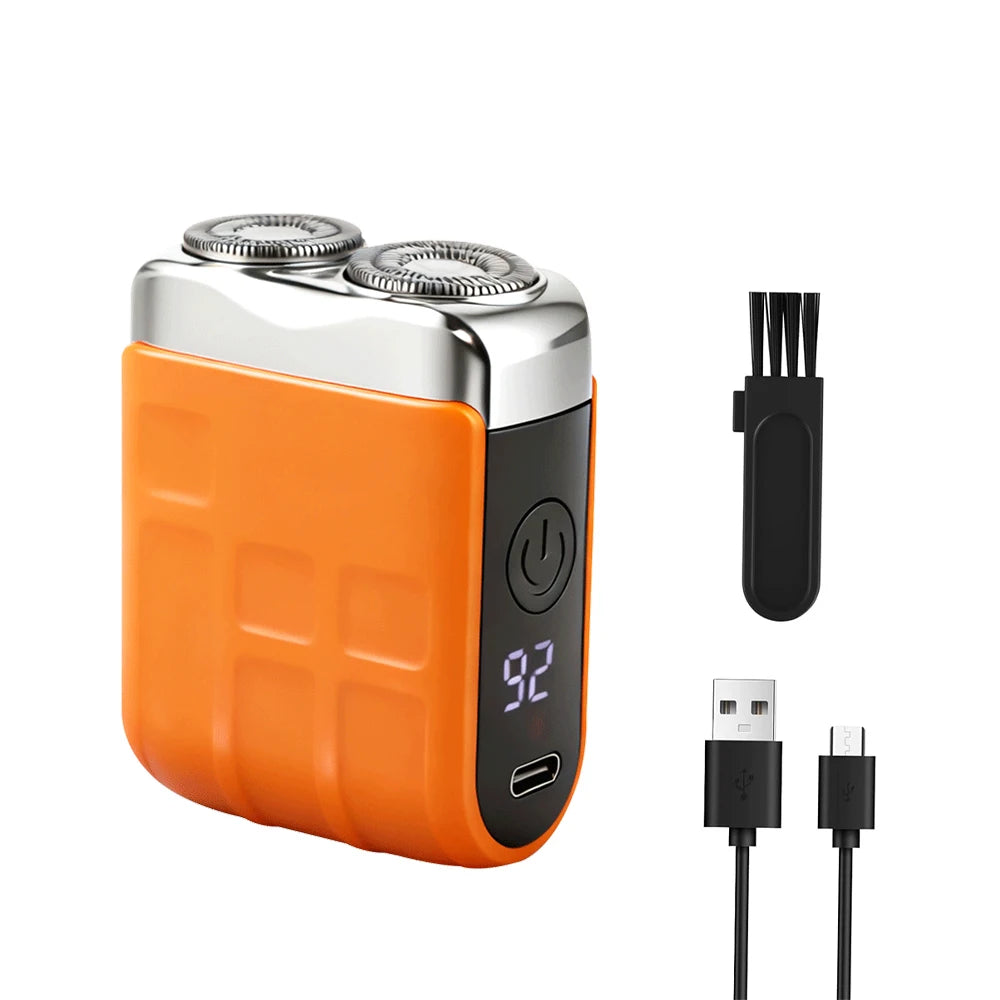 Mini Electric Shaver for Men Wet/Dry Facial Beard Trimmer Rechargeable Portable Mini Beard Shaver Dual-Head Blade Electric Razor Peaceful Pleasures Health and Wellness Orange