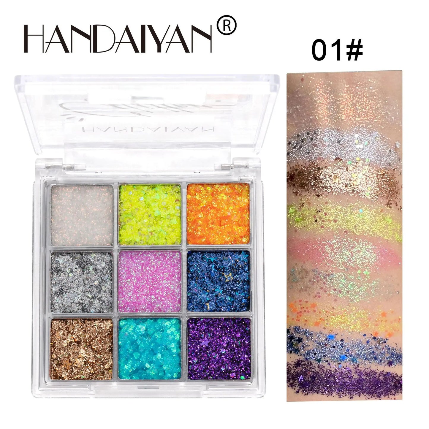 Handaiyan 9-Color Glitter Eyeshadow Palette – Shimmer Party Makeup