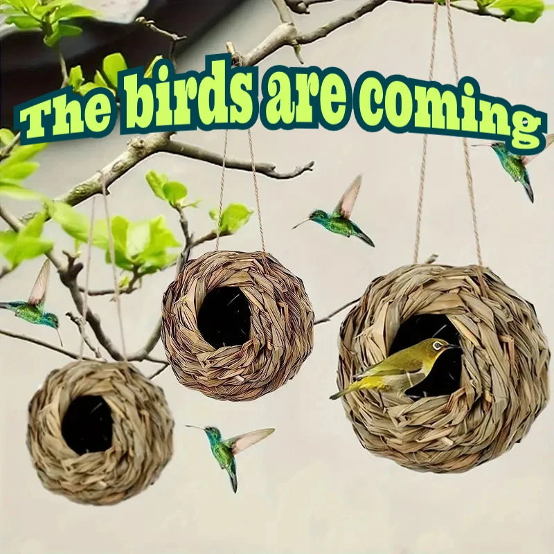 Handwoven Reed Grass Hanging Bird Nest House | Natural Birdhouse