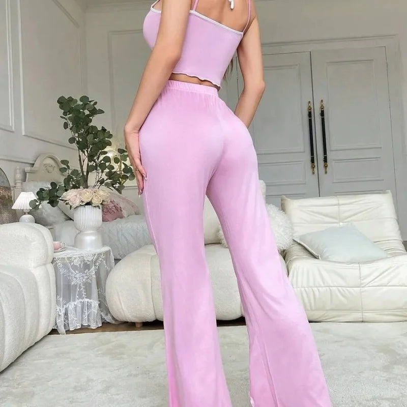 New summer women's pajama set with camisole and slit flared pants, fashionable European and American style thin pajama set Peaceful Pleasures Health and Wellness