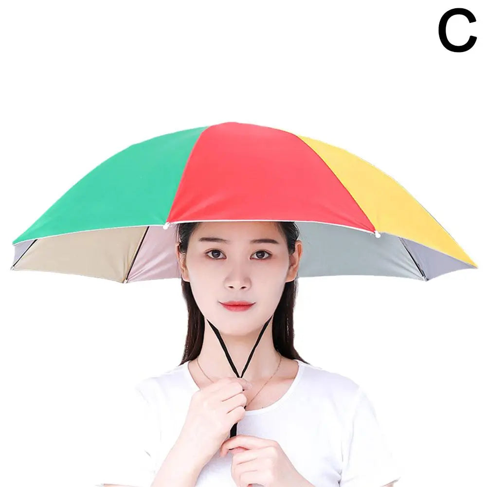 69cm Large Size Umbrella Hat UV Protection Hands Free Headwear Fishing Rainbow Advertising Cap For Outdoor Stall Hiking Outdoors Peaceful Pleasures Health and Wellness rainbow