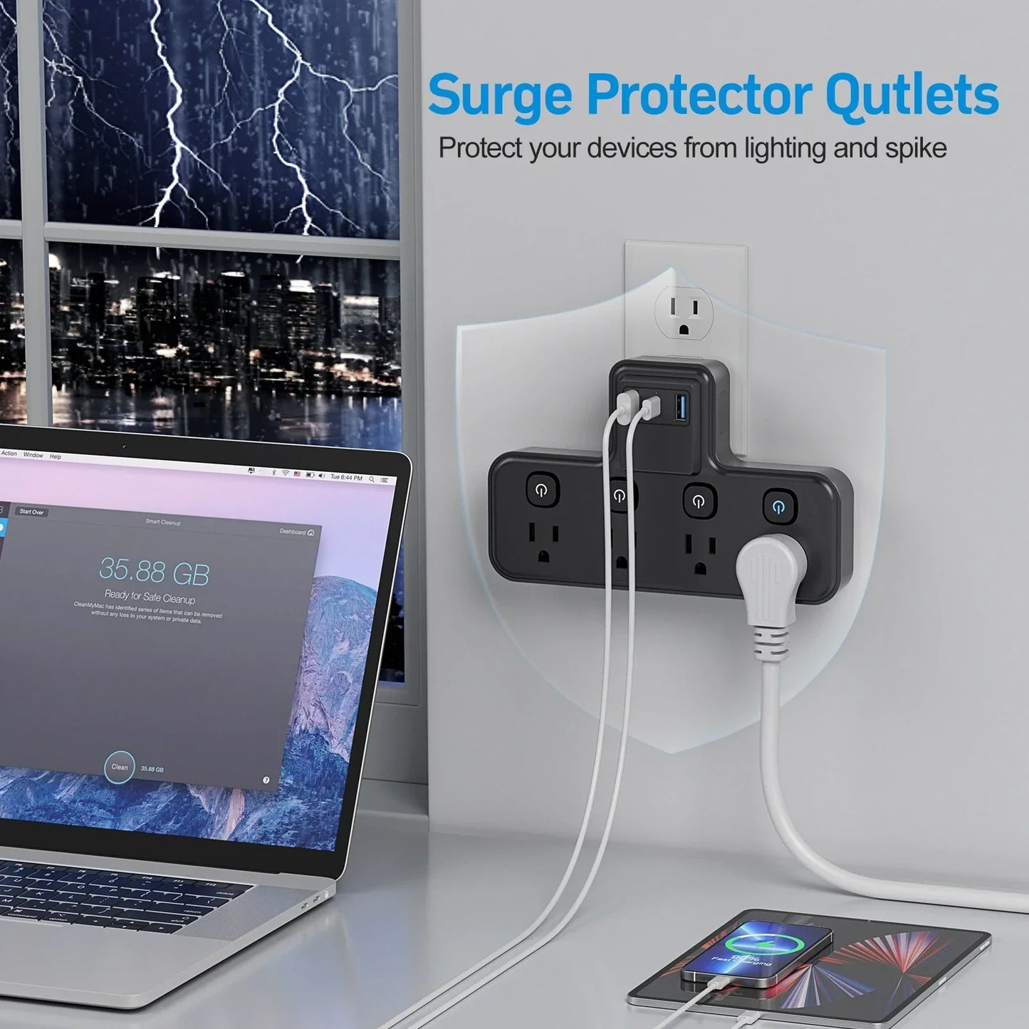 PASSUS Socket Extender 3 USB Ports 20W PD Fast Charging Peaceful Pleasures Health and Wellness
