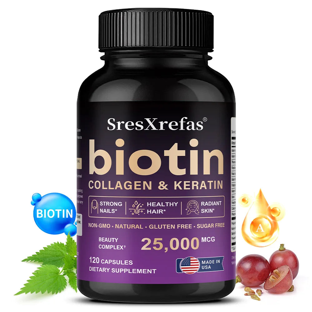 Biotin 25000mcg Collagen & Keratin | Hair Skin Nails – 120 Caps