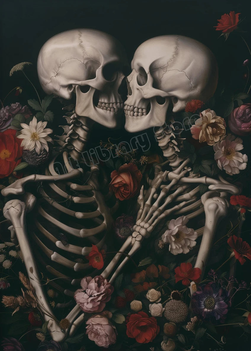 Dark Moody Victorian Witch Canvas Wall Art | Raven Skull Print