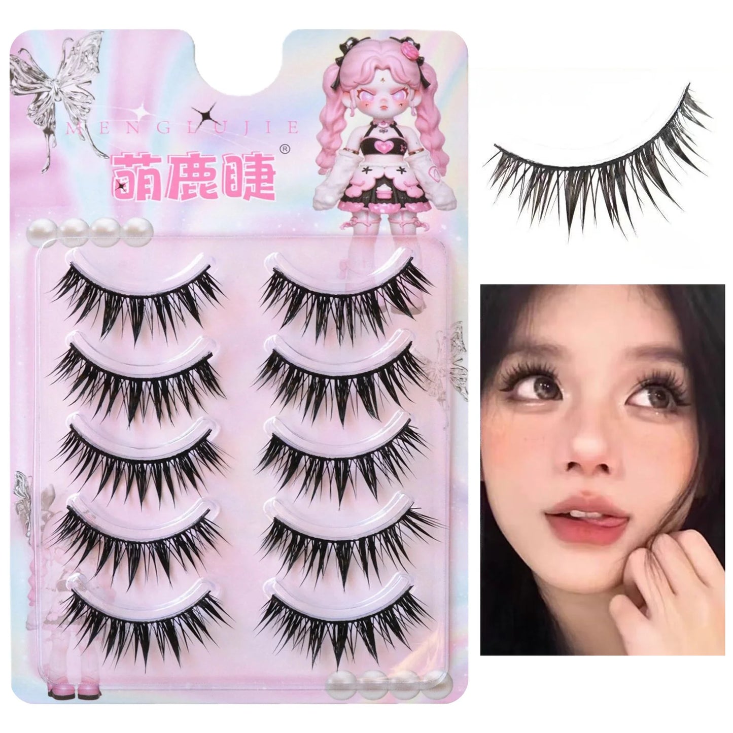 5 Pairs Cosplay False Eyelashes Wispy Eyelash Extension Enlarge Your Eyes With Hard Band Natural Makeup Party Daily Korean Style Peaceful Pleasures Health and Wellness E