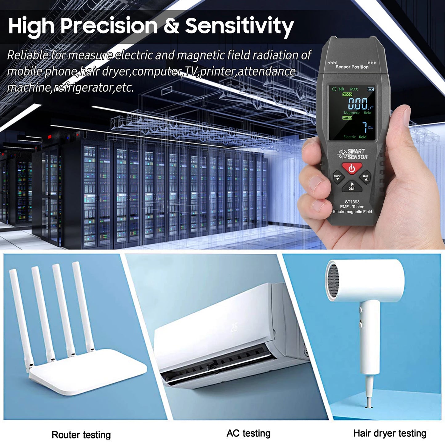 SMART SENSOR ST1393 EMF Meter Electromagnetic Field Detector Handheld