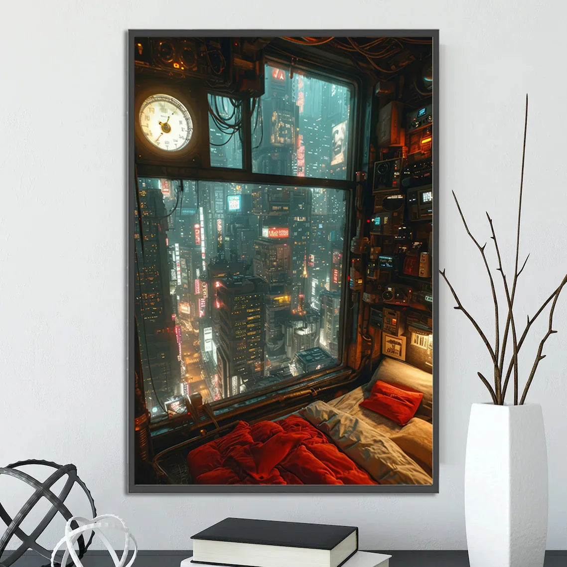 Cyberpunk City Poster Figures Home Decoration Painting Pictures Wall Cartoons Computer Room Wallpaper Gift Peaceful Pleasures Health and Wellness 4 20x30cm Unframed