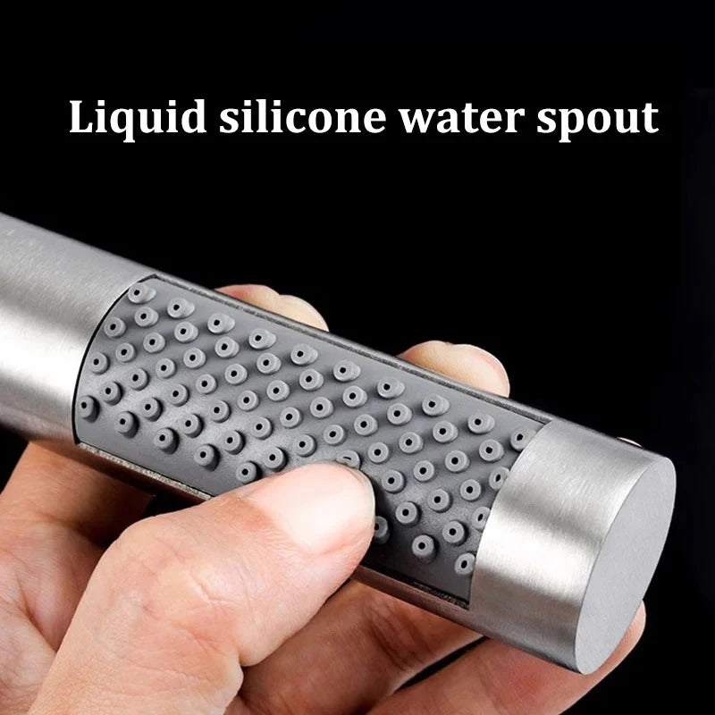 Stainless Steel Cylindrical Handheld Booster Shower Head Hotel Home Bathroom Universal Shower Head Set Peaceful Pleasures Health and Wellness