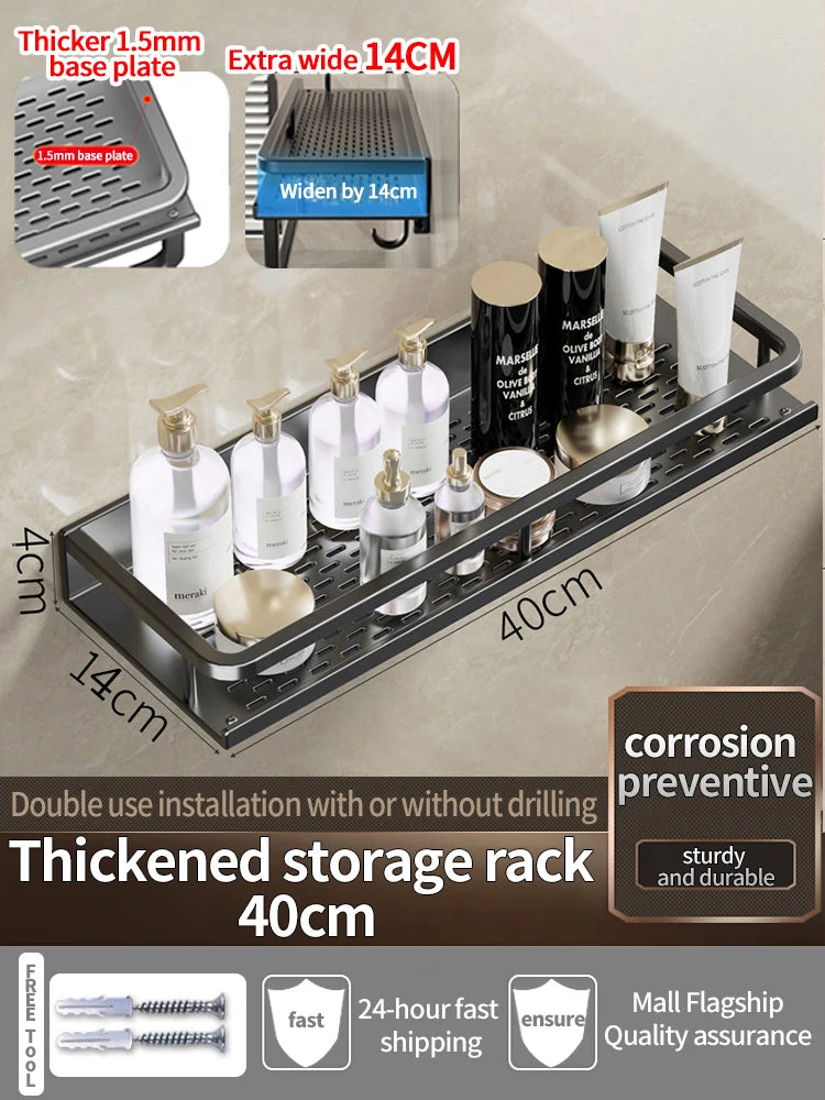 Wall-Mounted Bathroom Shelf & Towel Rack | Metal Storage Organizer