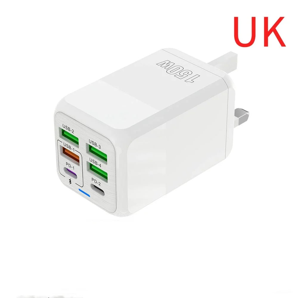 150W 6-Port USB-C Wall Charger | PD QC 3.0 Fast Charging