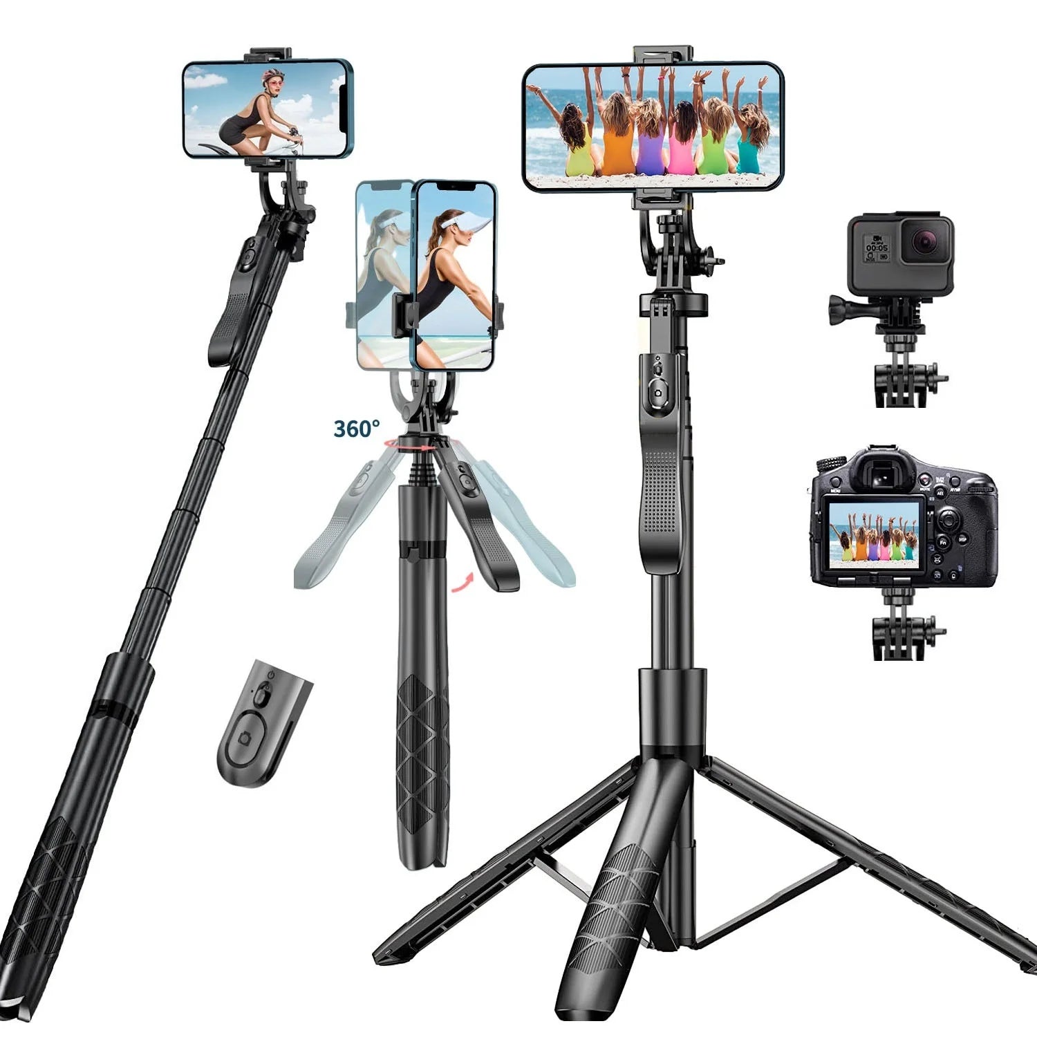 Selfie Stick Tripod Stand with Remote 60" Extendable Travel Phone Tripod for iPhone Android Camera 360° Rotation Video Recording Peaceful Pleasures Health and Wellness black