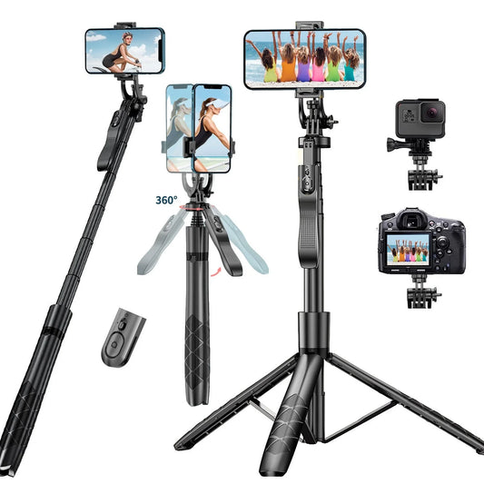 Selfie Stick Tripod Stand with Remote 60" Extendable Travel Phone Tripod for iPhone Android Camera 360° Rotation Video Recording Peaceful Pleasures Health and Wellness black