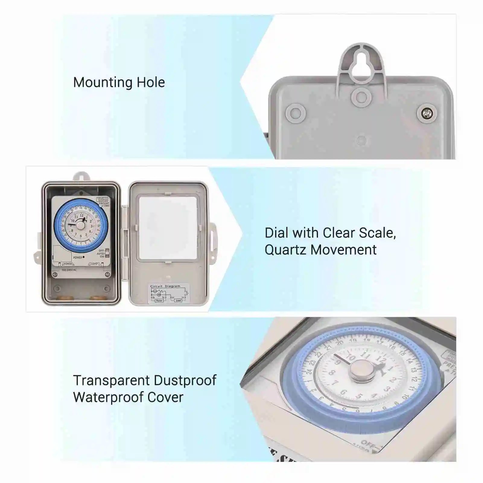 Mechanical 24 Hours Timer Switch IP53 Rating Programmable Electrical Timer Switch Box AC 100-240V 15 Minutes Interval 96 Times Peaceful Pleasures Health and Wellness