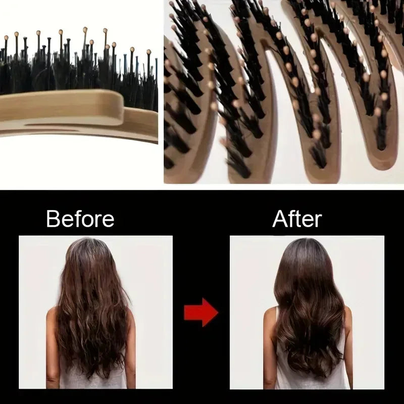 Long-Handle Wood Bristle Comb | Anti-Static Volumizing Hair Brush Hair Comb Peaceful Pleasures Health and Wellness