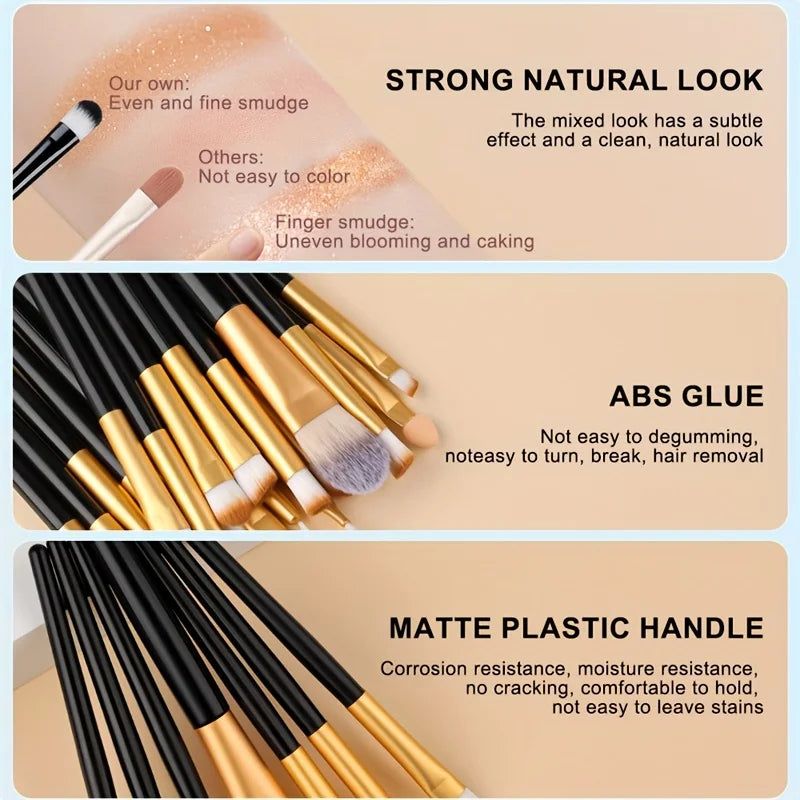 RUNTOIN 20-Piece Makeup Brush Set with 2 Blender Sponges