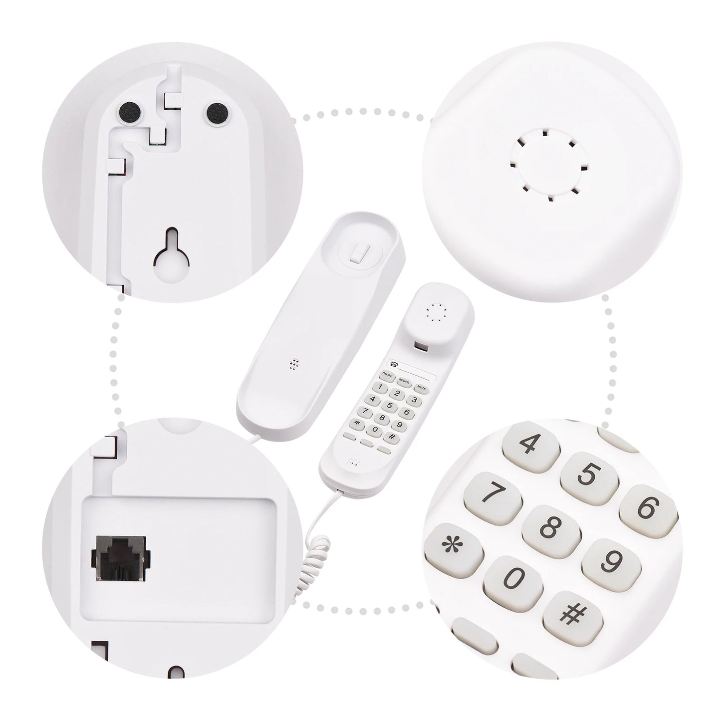 Mini Corded Landline Phone | Wall Mountable, Mute & Redial