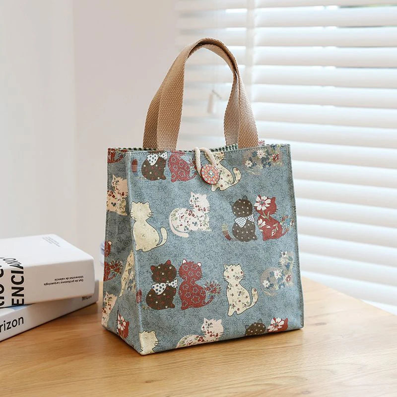 Large Canvas Bento Lunch Box Bag – Stylish Handbag Tote